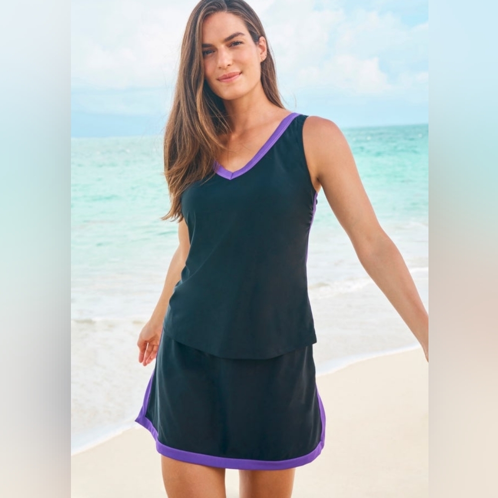 Swimsuits For All Swim365 2-piece Skirtini Set Black And Purple Size 24